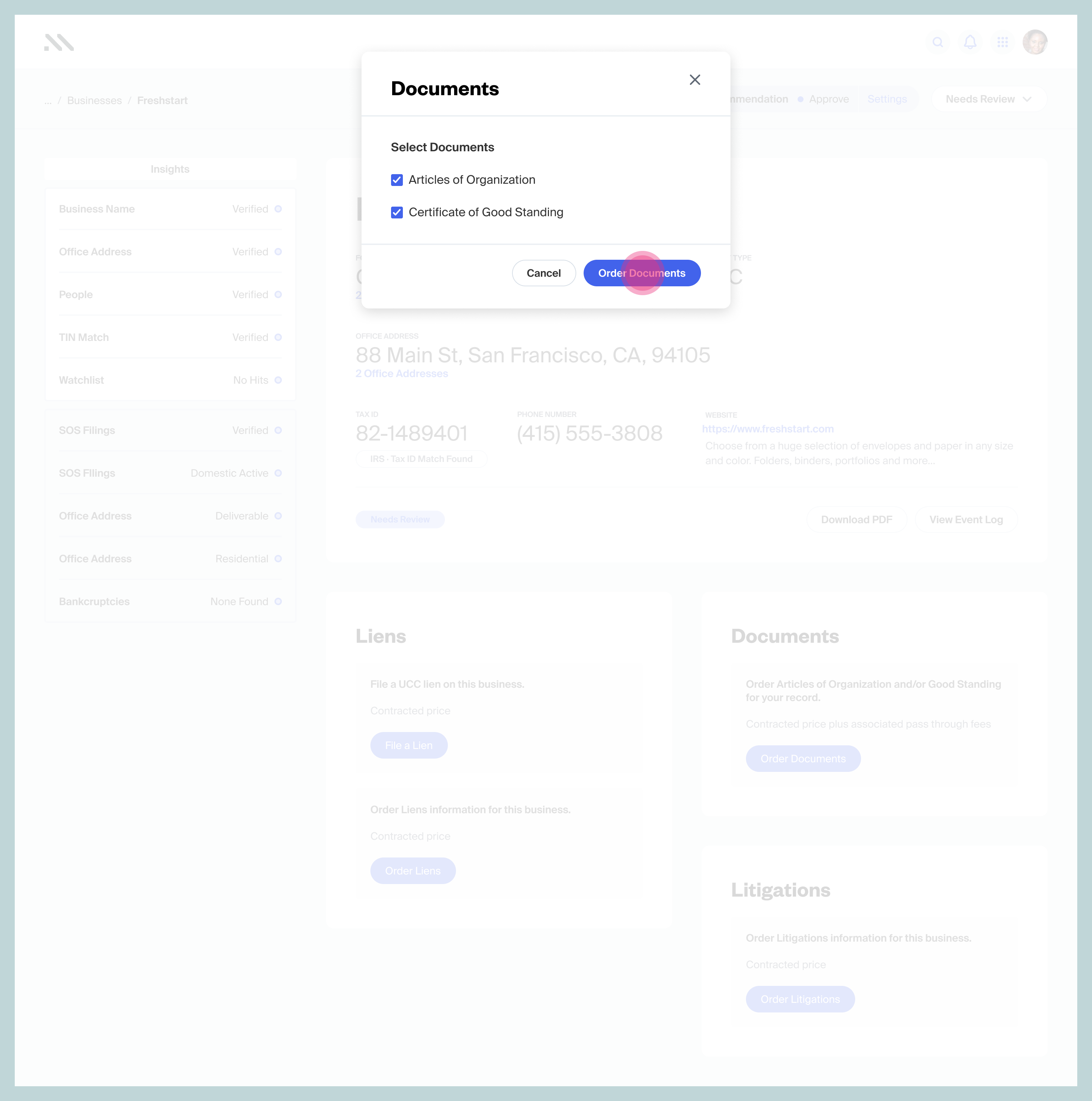 Middesk document retrieval ordering process