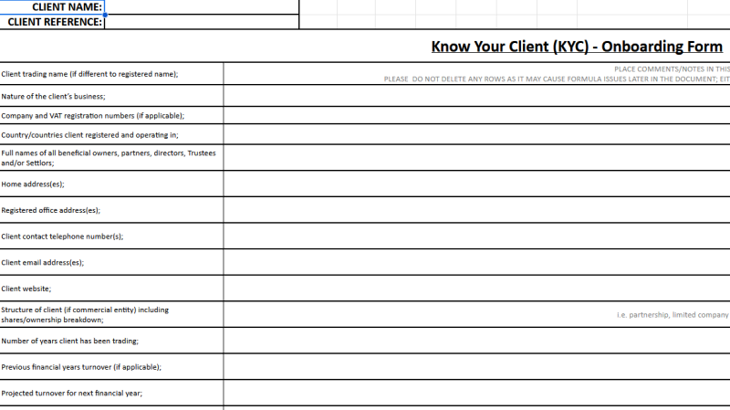 Know Your Client onboarding form
