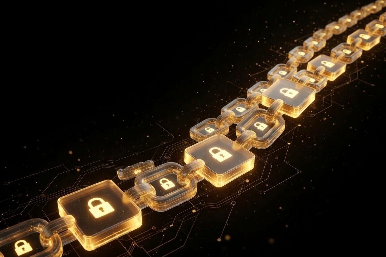 Blockchain technology chain with cryptographic locks