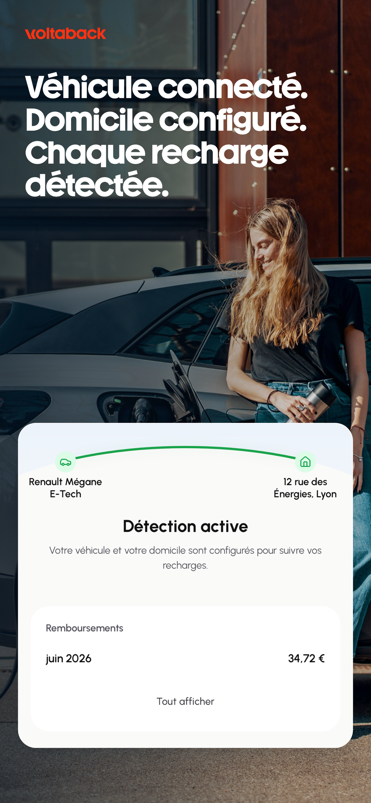 Véhicule connecté à l'application Voltaback
