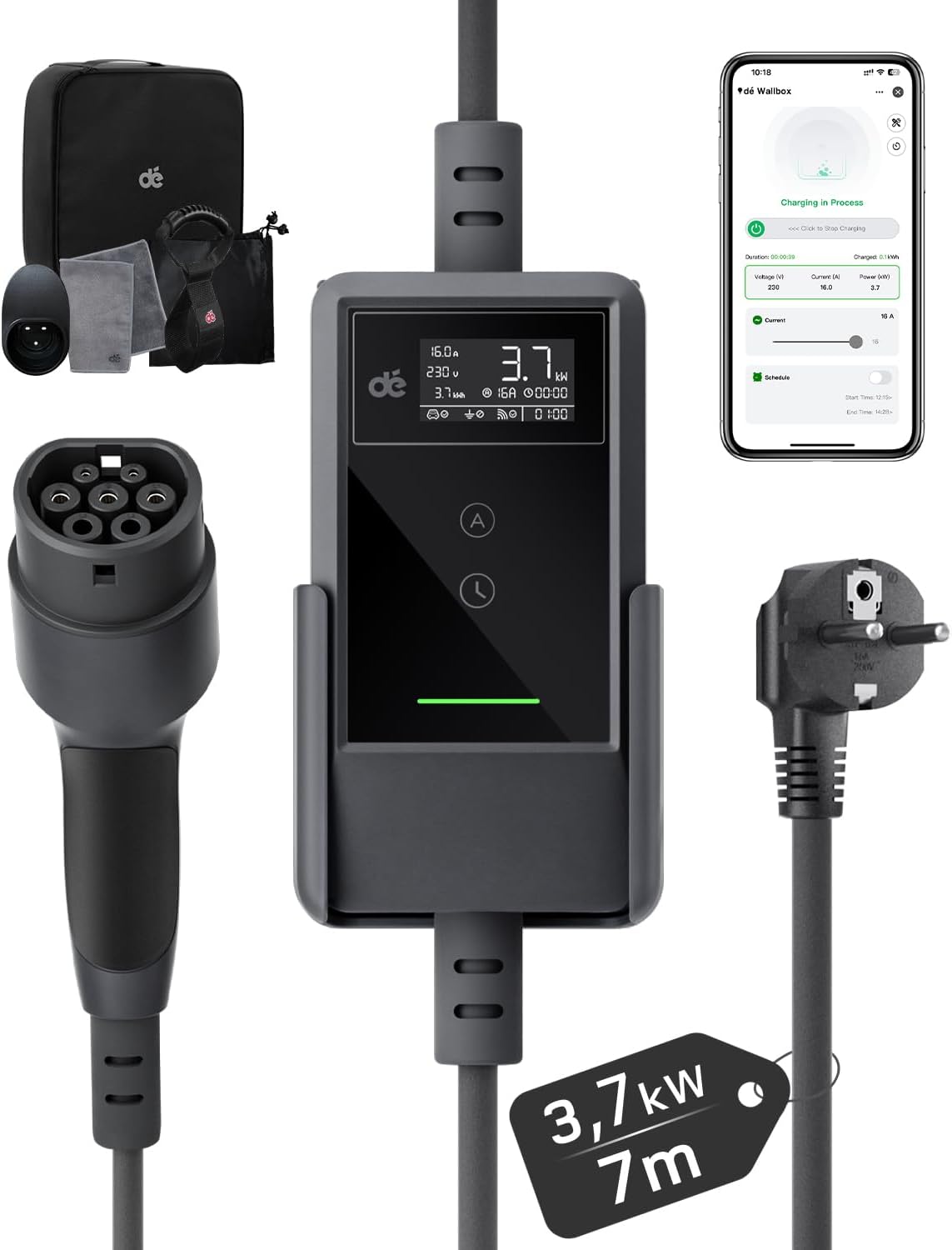 Câble de recharge Mode 2 dé 3,7 kW (16 A) type 2 pour prise renforcée