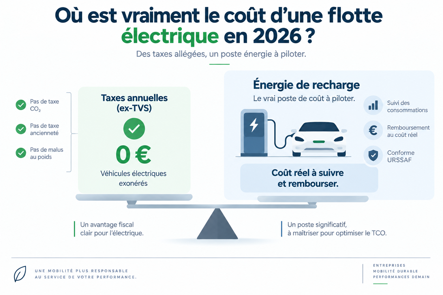 Où est le coût d'une flotte électrique en 2026 : taxes annuelles à zéro, énergie de recharge à piloter