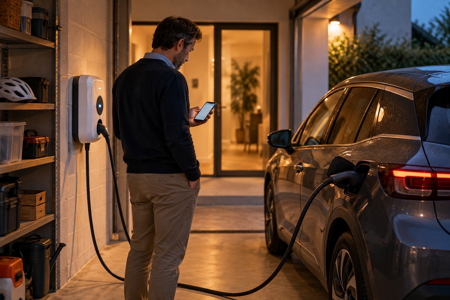 Borne de recharge connectée murale au domicile d'un conducteur de véhicule de fonction électrique