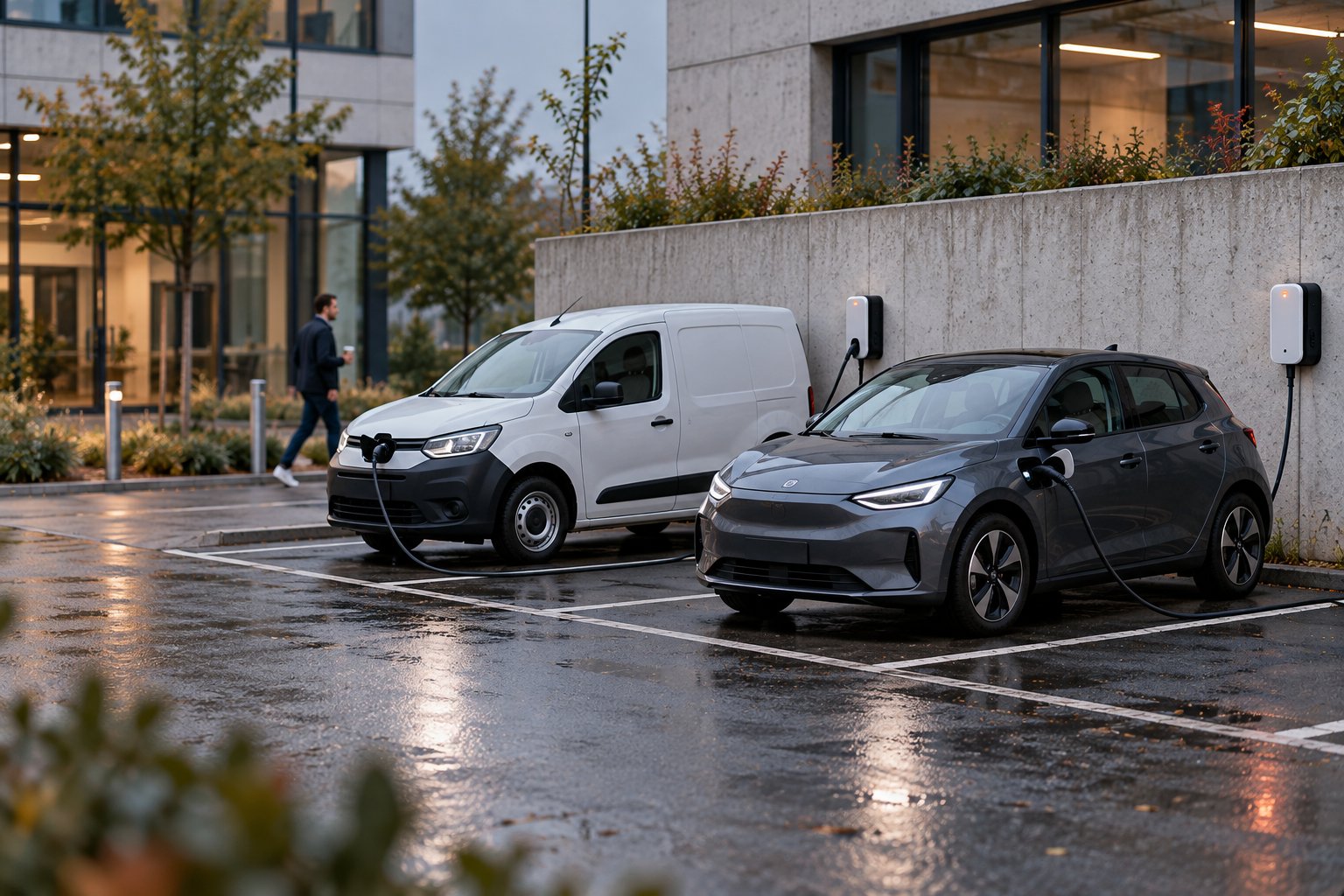 Installation de bornes de recharge sur le parking d'une entreprise pour sa flotte électrique