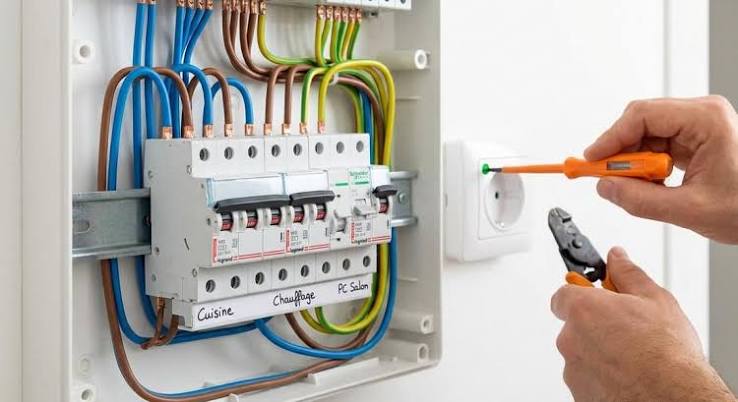 Électricien installant une prise renforcée sur un circuit dédié