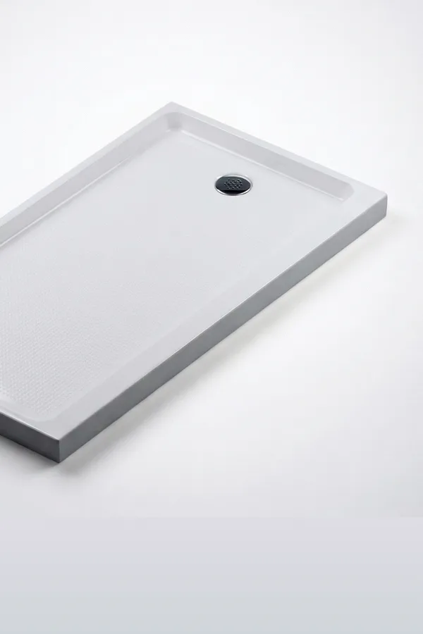 ARSTAR cultured marble shower pan — one-piece, anti-slip, center corner and trench drain, ADA compliant