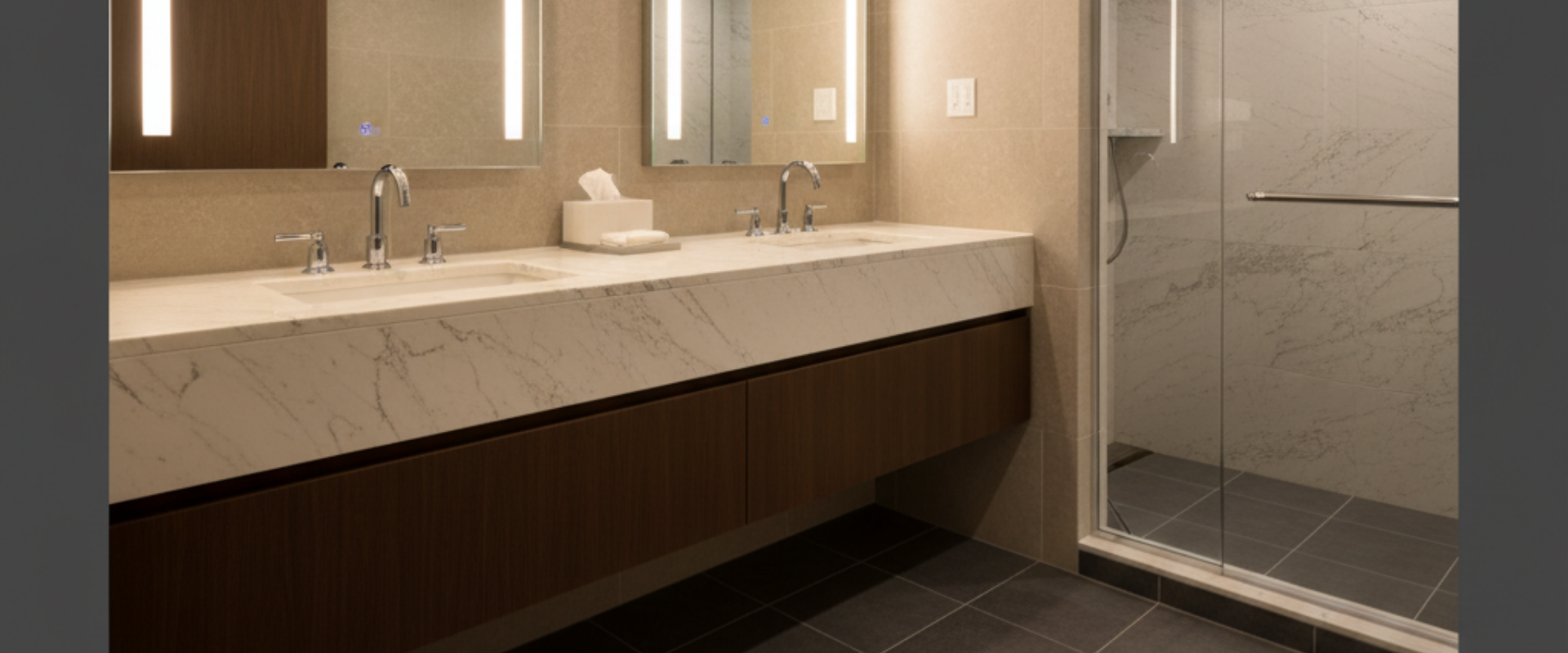 B2B cultured marble vanity tops, wholesale supplier. Streamline commercial bathroom & hotel renovation projects.