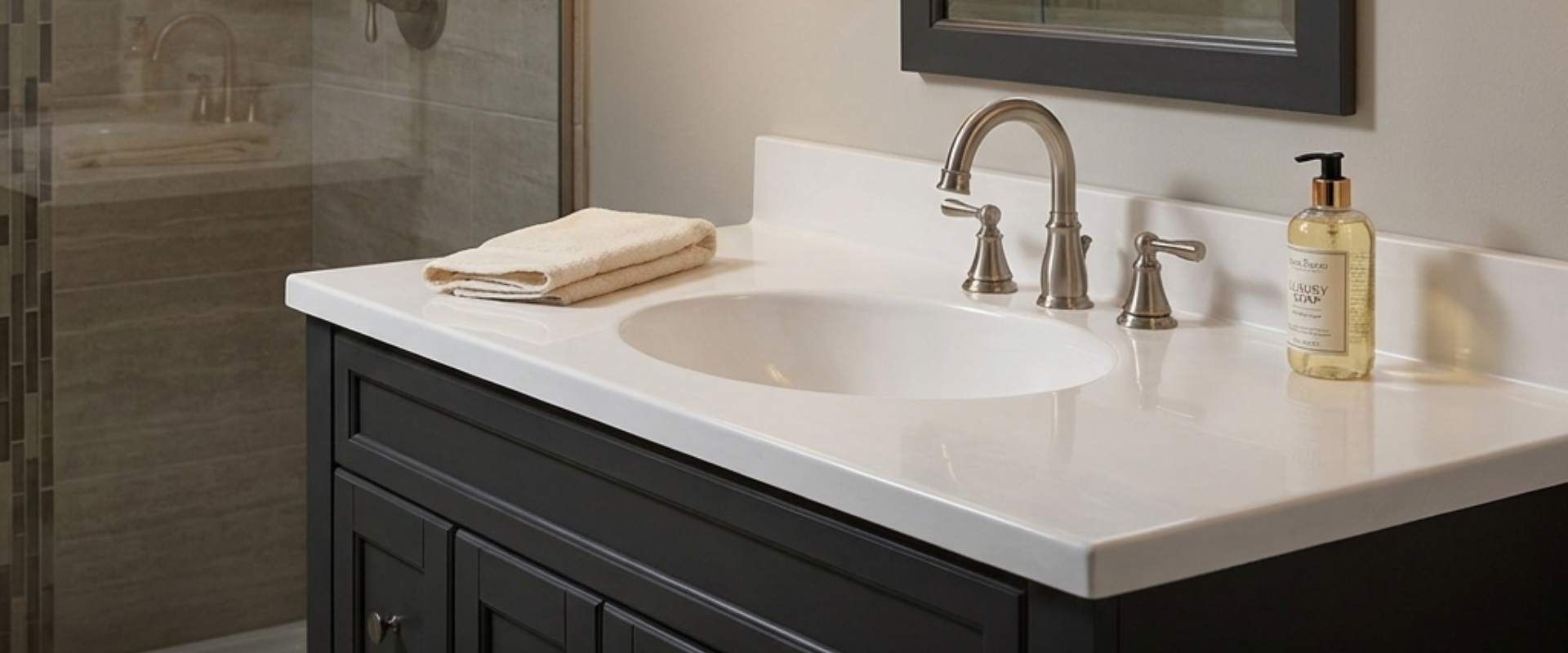 Custom cultured marble vanity tops for wholesale B2B buyers in commercial design and hotel renovation projects.