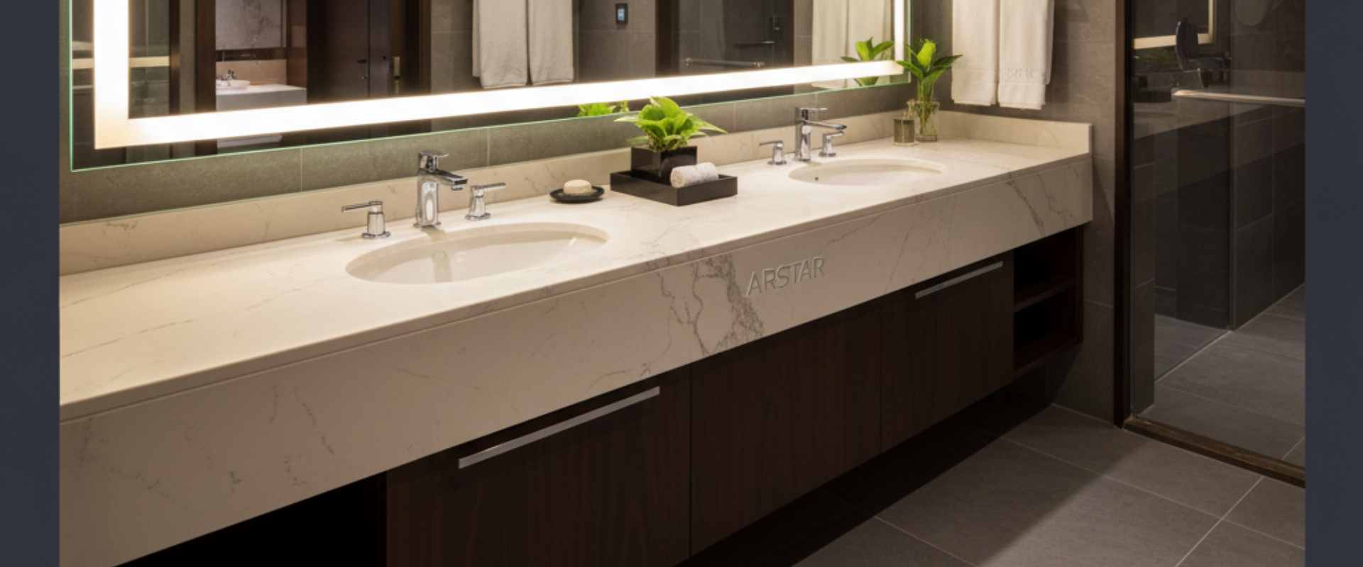 Cultured marble vanity tops wholesale for B2B commercial projects. Essential for architects specifying hotel bathrooms.