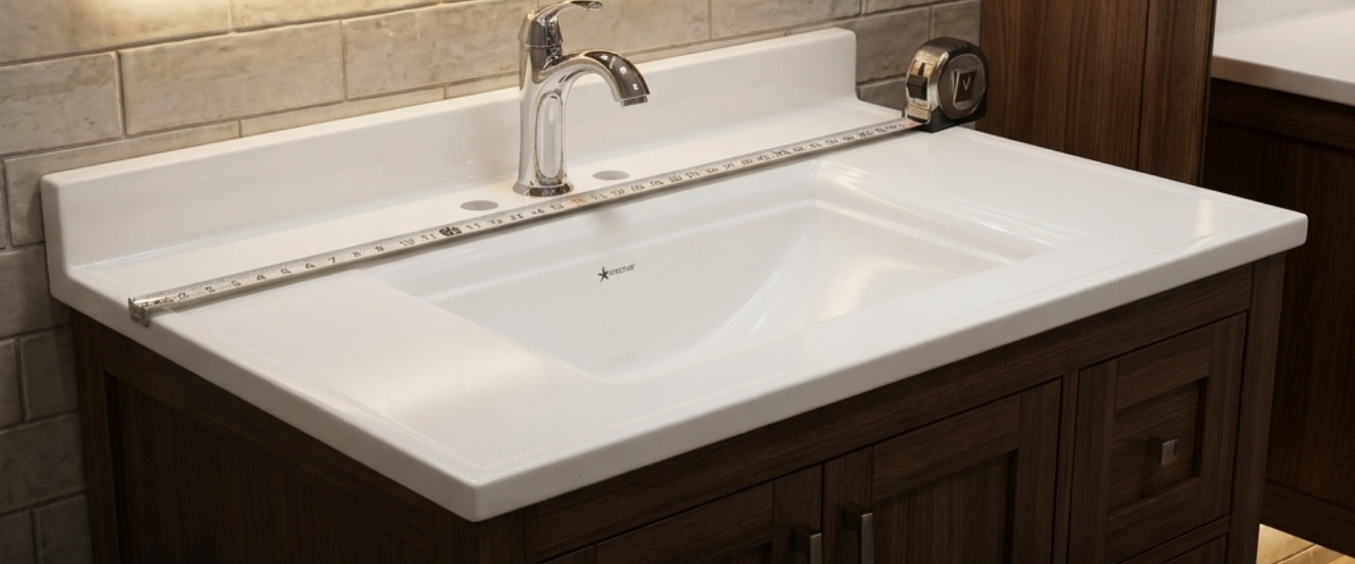 Cultured marble vanity top measurement guide for hotel owners, contractors, and property managers ensuring perfect fit.