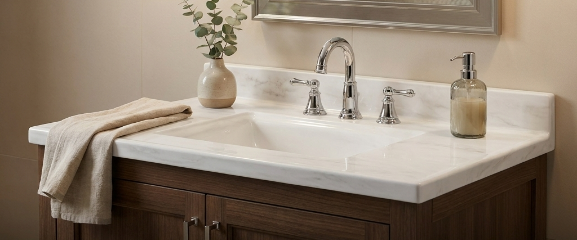 Cultured marble vanity tops wholesale: ideal B2B solution for commercial, hospitality & multifamily design projects.
