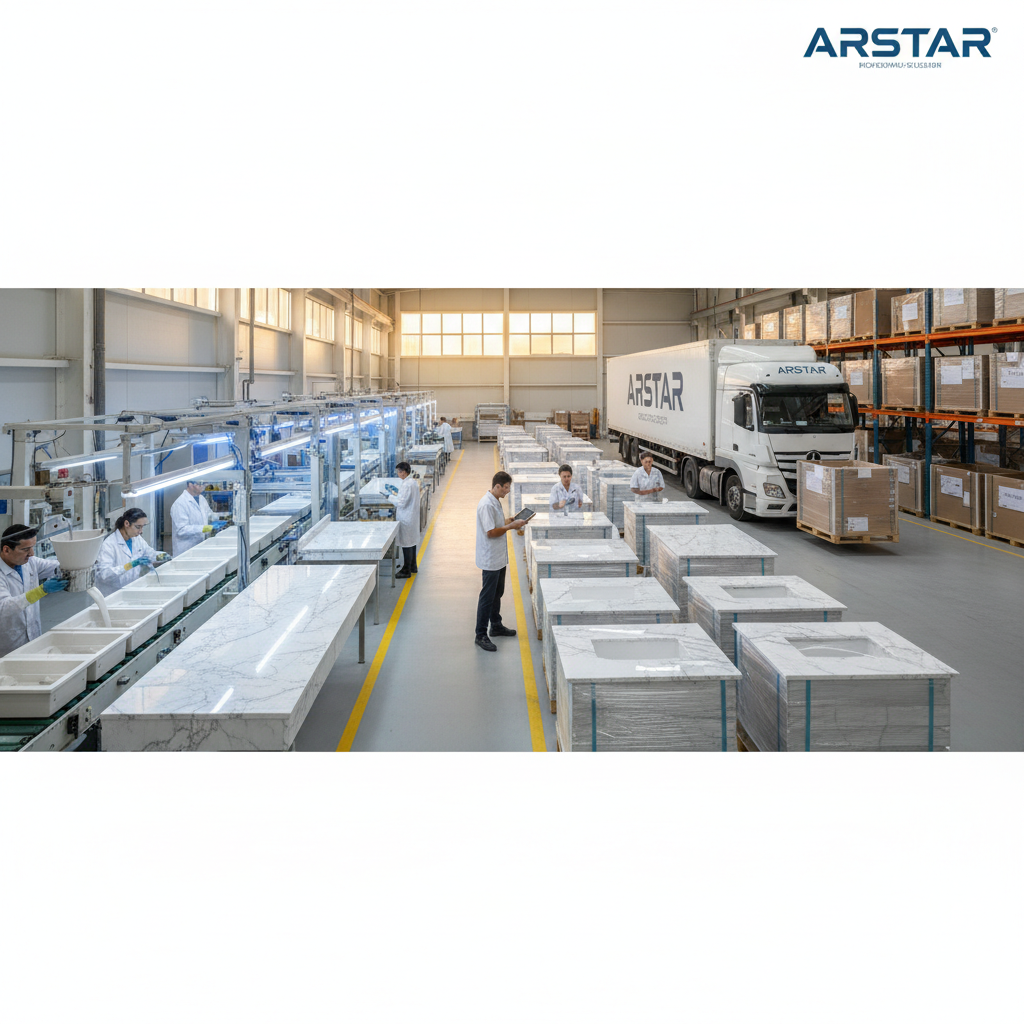 ARSTAR's cultured marble vanity tops for wholesale B2B buyers. Seamless supply chain for builders & commercial procurement.