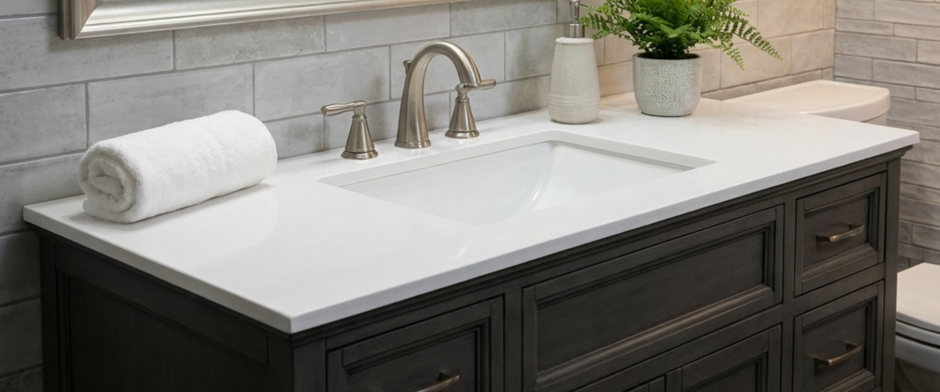 Cultured marble vanity tops ready for wholesale. Ideal for B2B commercial and hospitality renovation projects.