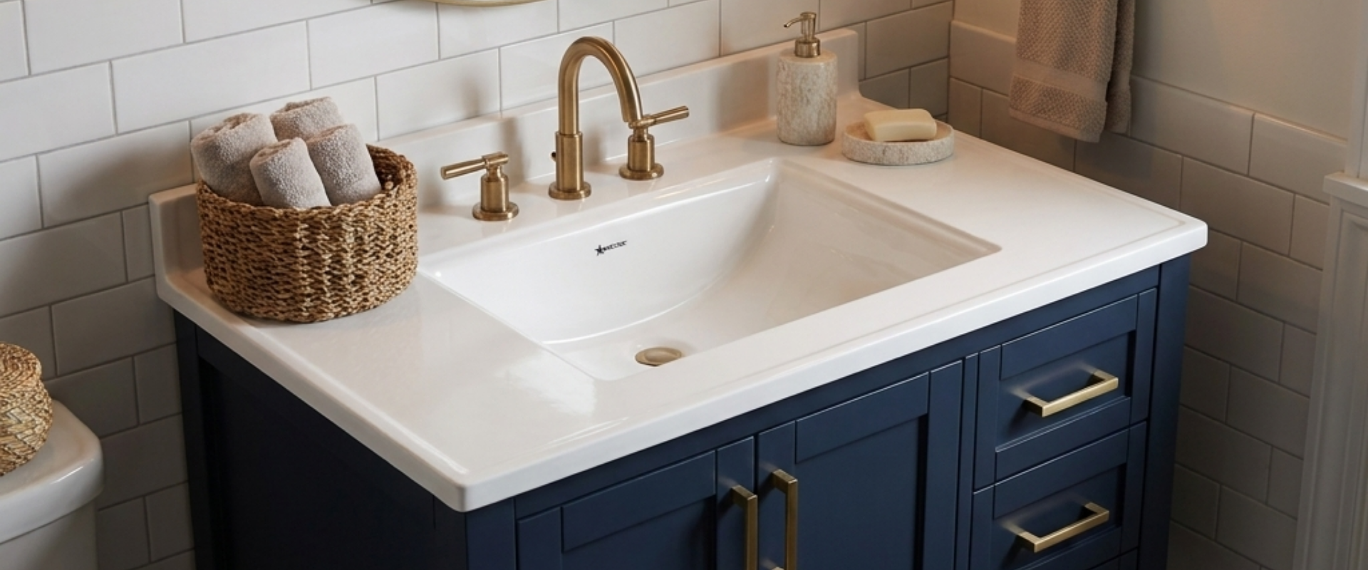 Cultured marble small bathroom vanity with integral bowl, maximizing space for B2B hotel and property buyers