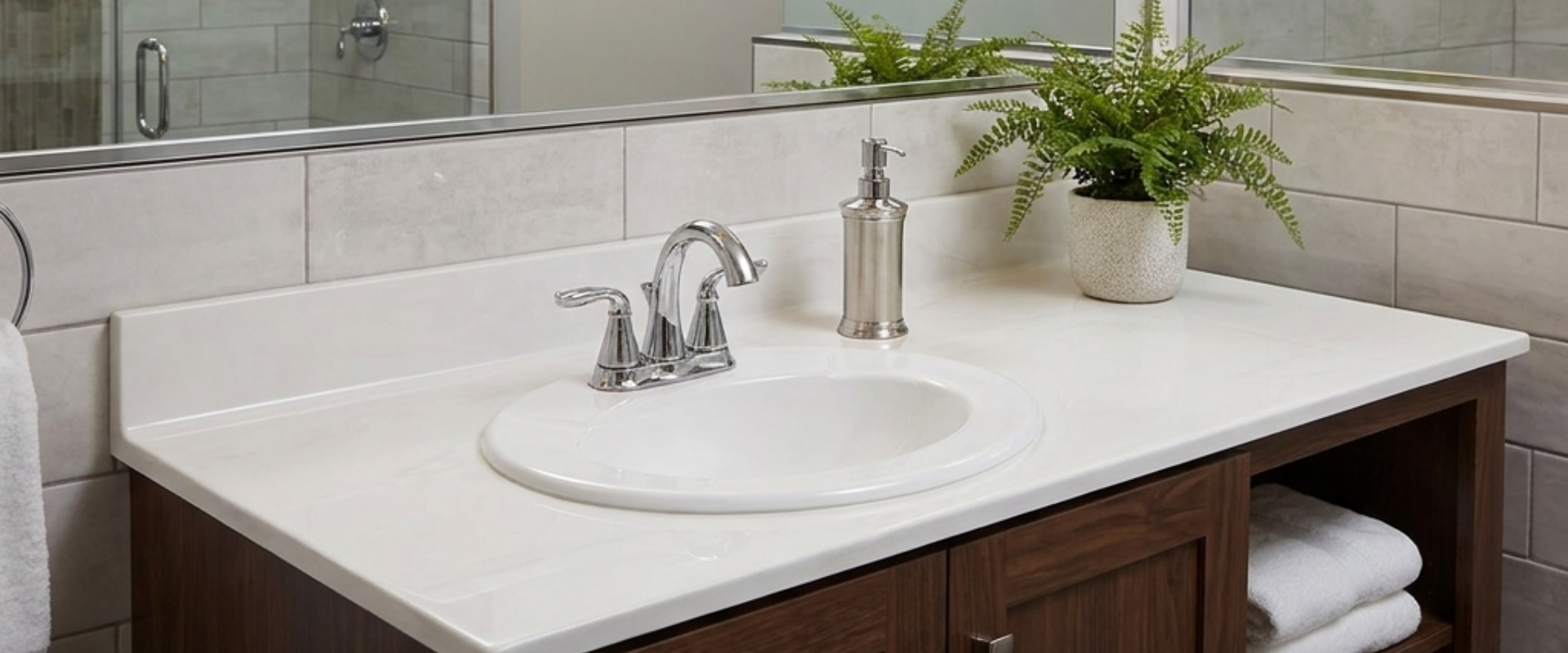 Cultured marble and quartz vanity top comparison for B2B buyers: hotel owners, contractors, property managers.