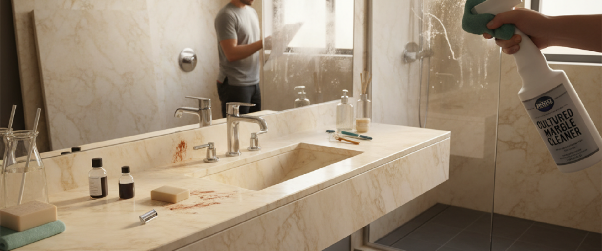 Cultured marble stain removal guide for B2B; hard water, soap scum, rust. Essential maintenance for hotel and property managers.