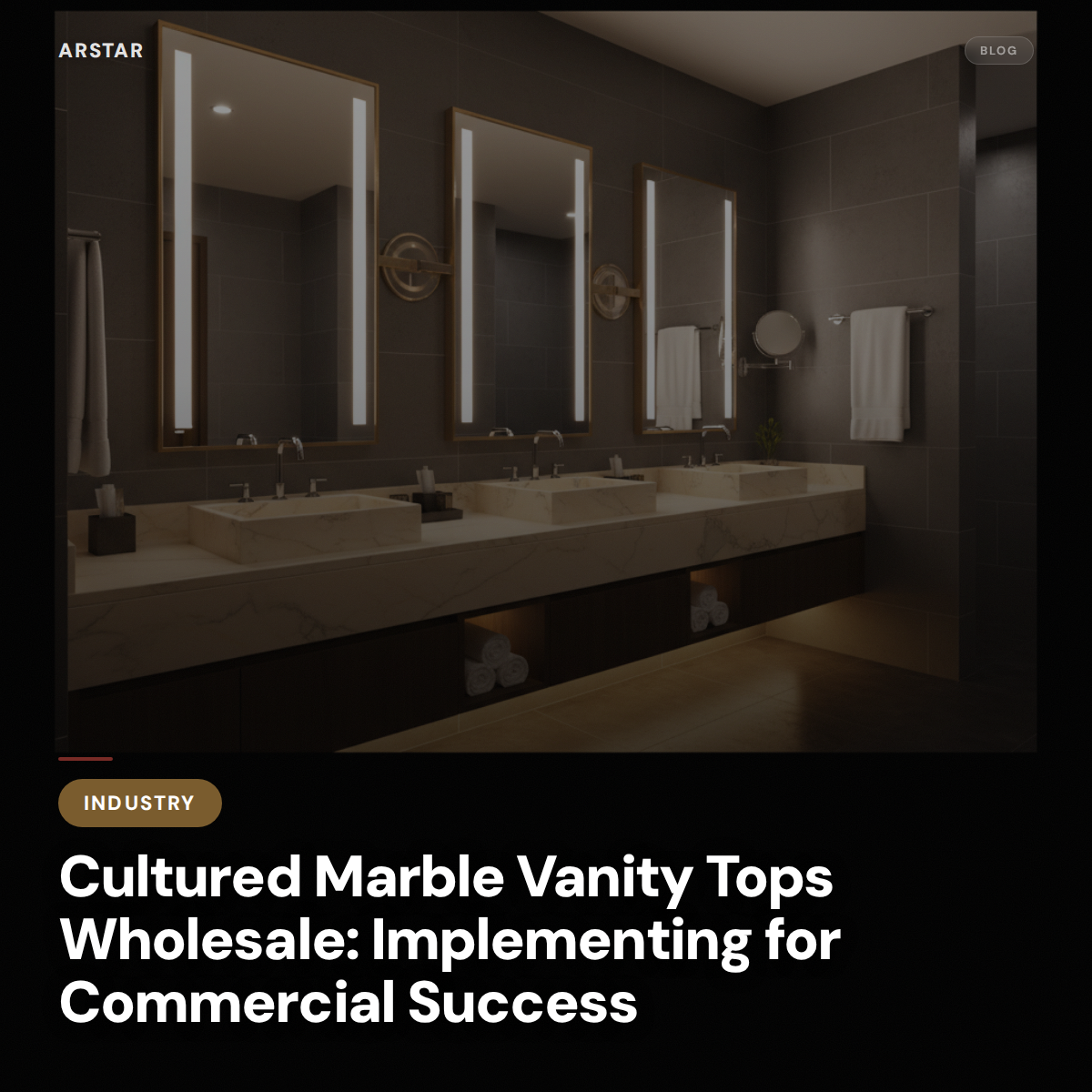 Cultured marble vanity tops ready for wholesale. Ideal for B2B commercial and hospitality renovation projects.
