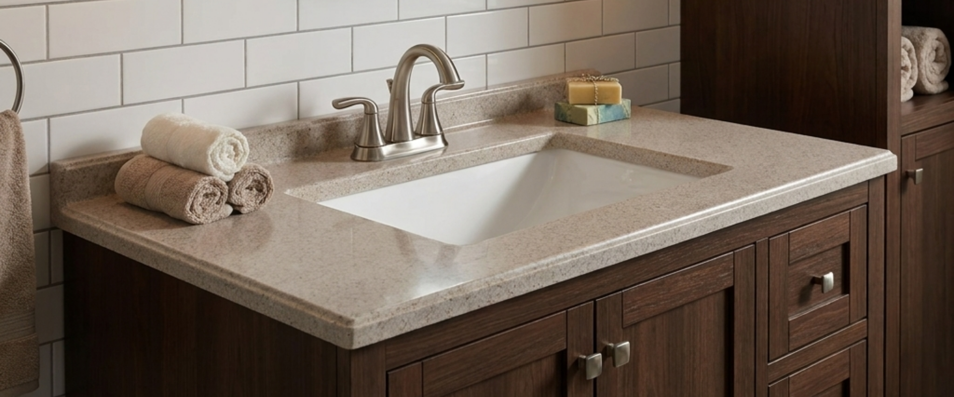 Seamless cultured marble vanity top wholesale procurement for hospitality, multifamily, and commercial projects.