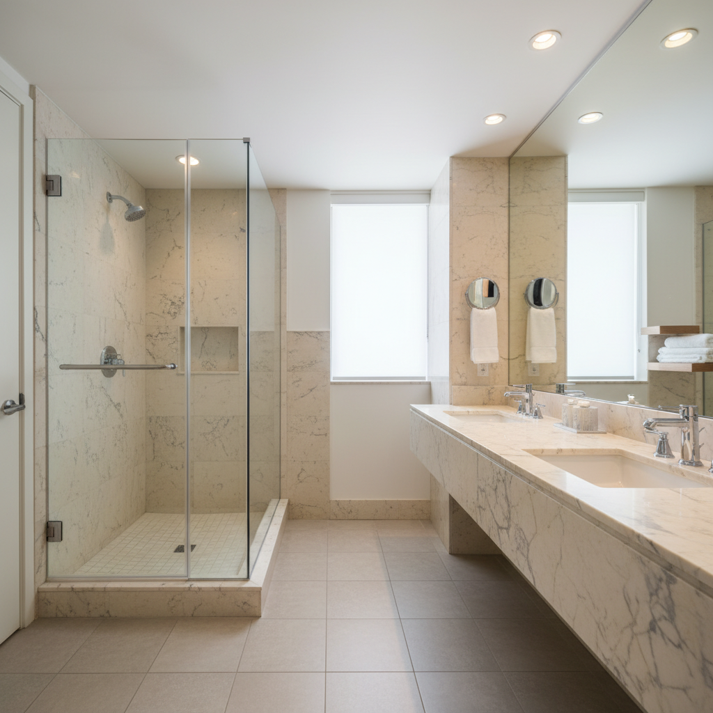 Cultured marble vanity top with integrated sink, showcasing durability and elegance for B2B hotel and property upgrades
