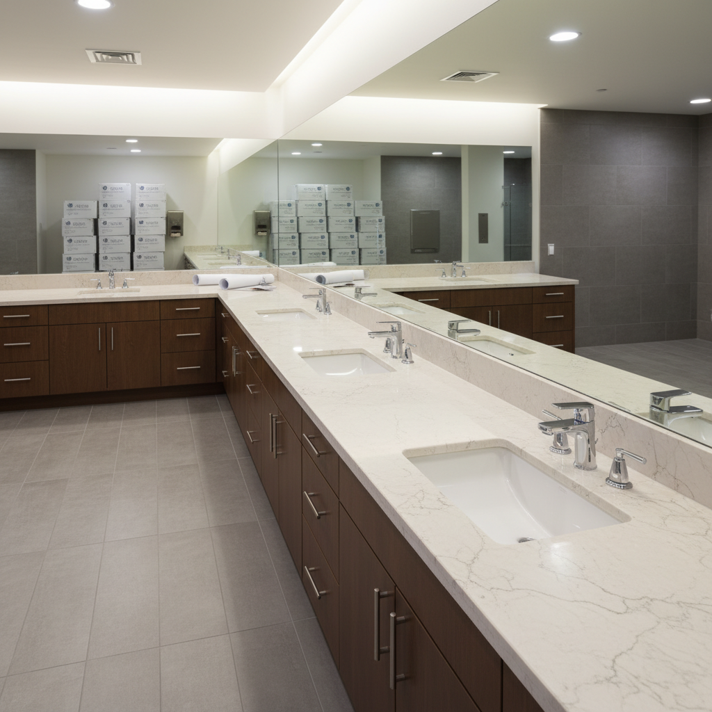 ARSTAR cultured marble vanity tops for wholesale B2B commercial bathrooms. Durable, cost-efficient hotel renovation.