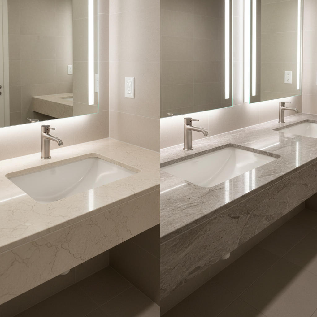 Cultured marble integral bowl and undermount sinks compared for B2B bathroom vanity projects