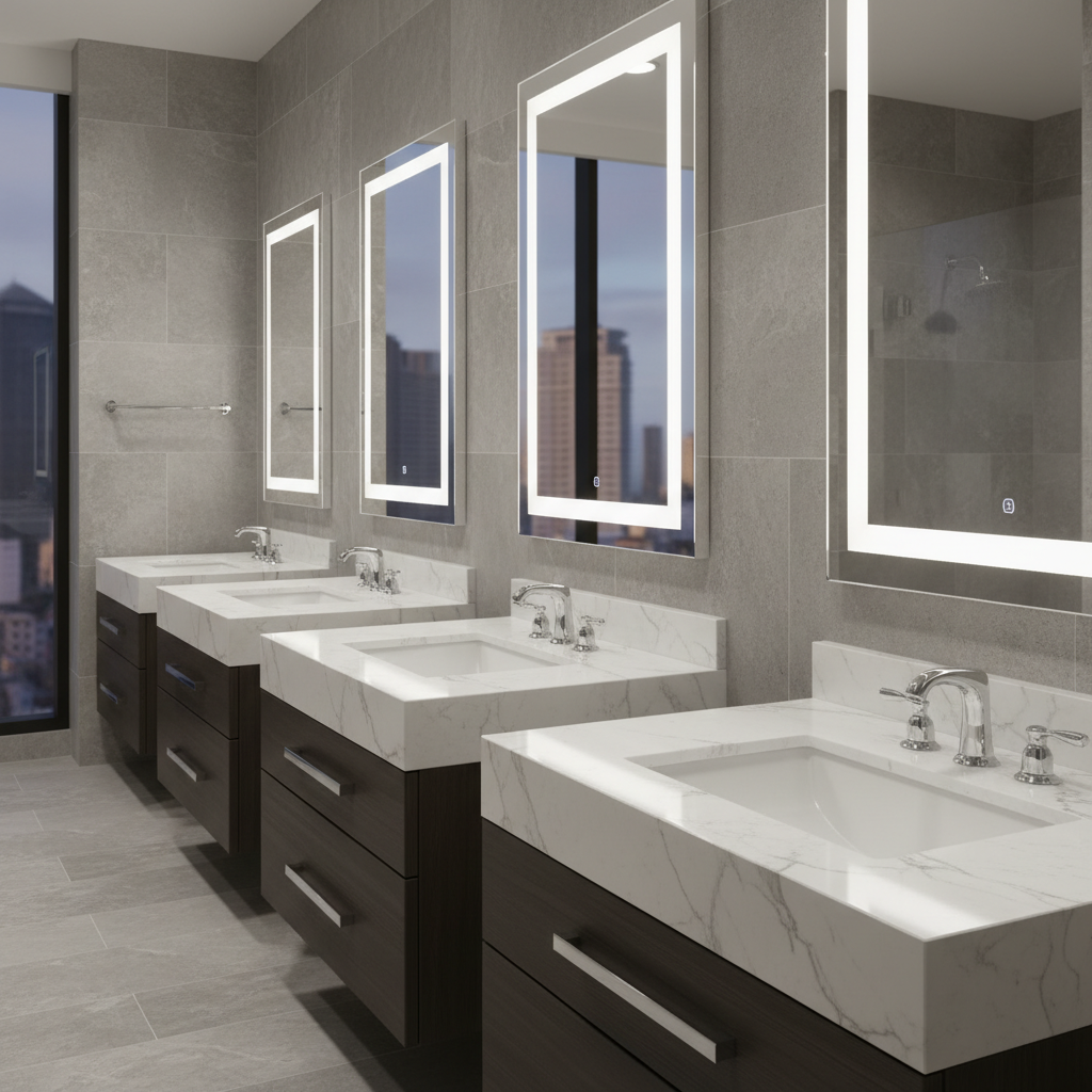 Cultured marble vanity tops wholesale for B2B. Durable, stylish solutions for commercial bathrooms.
