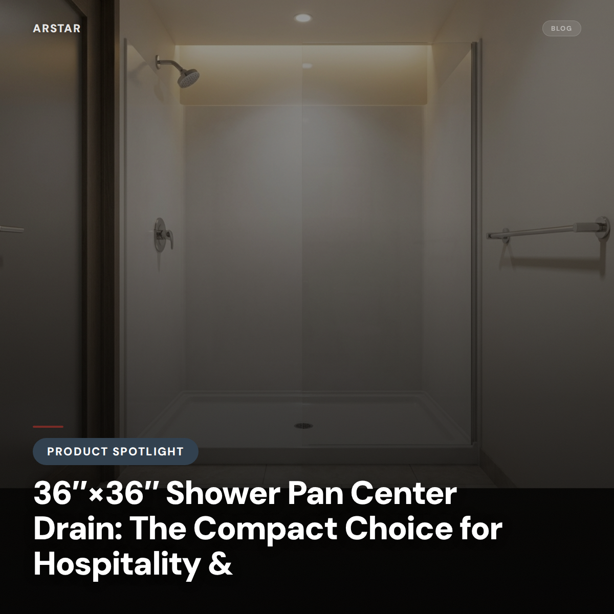 36x36 cultured marble shower pan. Compact center drain design for hospitality, hotel, and multifamily renovations.