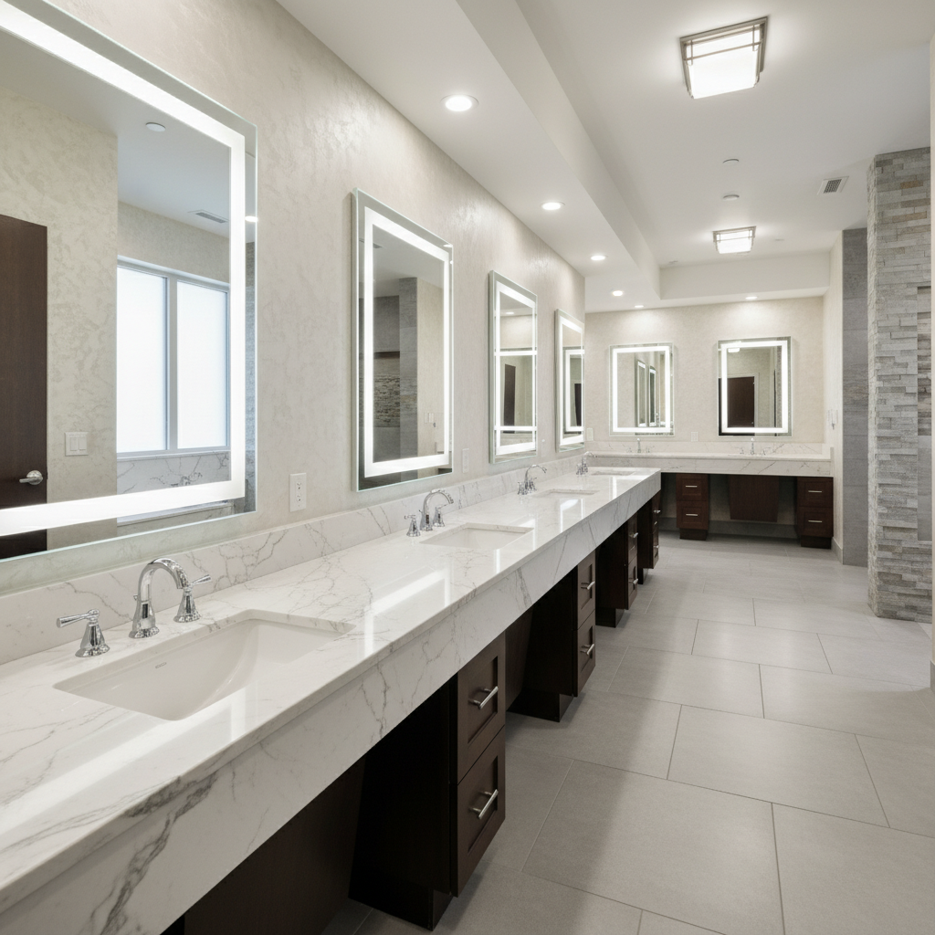Cultured marble vanity tops ready for wholesale. Ideal for B2B commercial and hospitality renovation projects.
