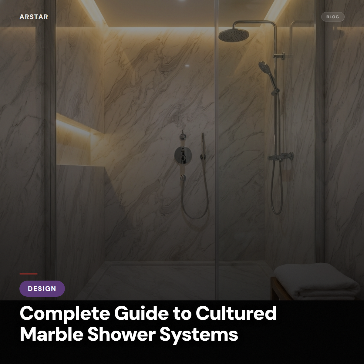 Elegant cultured marble shower system showcasing various panel and pan options for B2B hotel and property buyers.