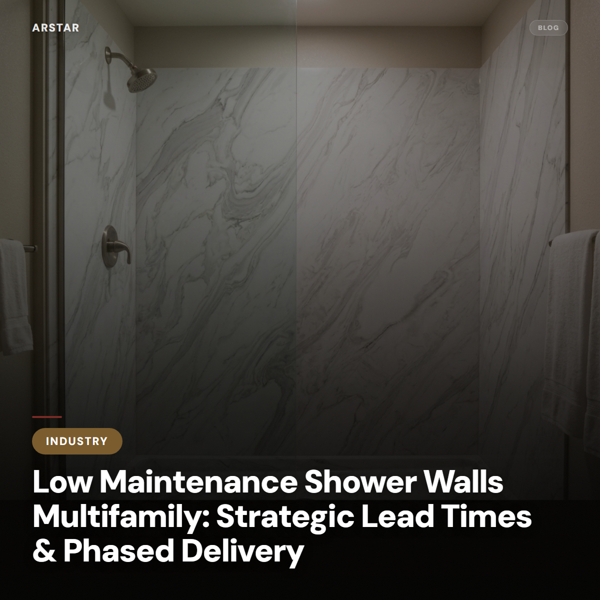 B2B cultured marble shower walls for multifamily. Offers low maintenance, strategic lead times & phased delivery.