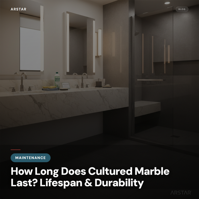 Cultured marble shower, vanity, and tub surround in a modern hotel bathroom, highlighting durability for B2B buyers.