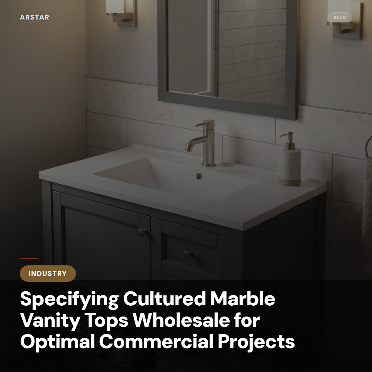 Cultured marble vanity tops wholesale for B2B commercial projects. Essential for architects specifying hotel bathrooms.