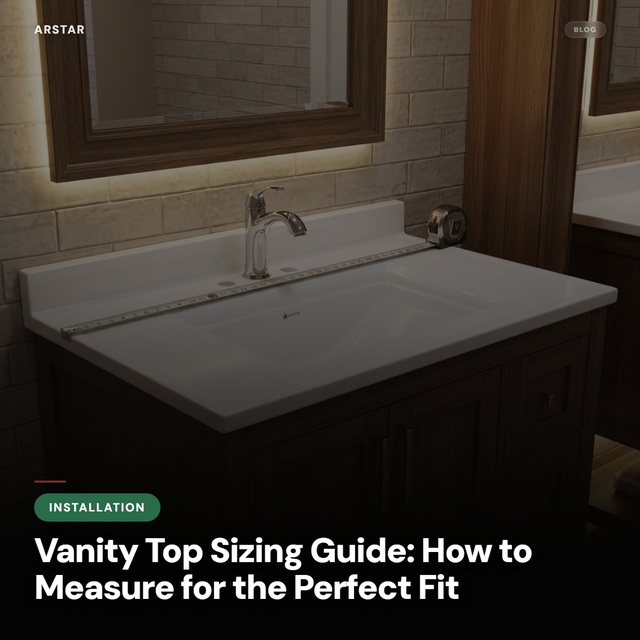 Cultured marble vanity top measurement guide for hotel owners, contractors, and property managers ensuring perfect fit.