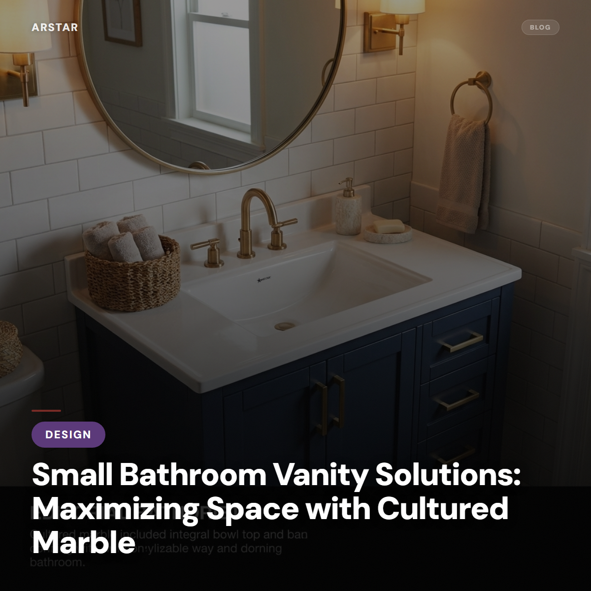 Cultured marble small bathroom vanity with integral bowl, maximizing space for B2B hotel and property buyers