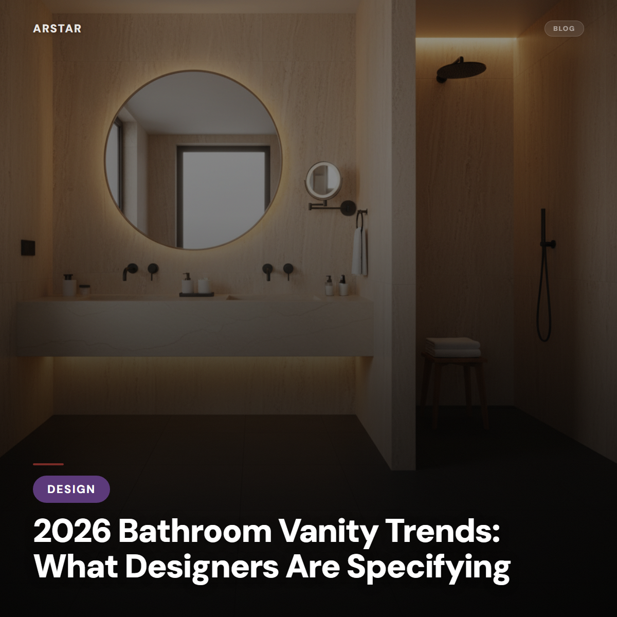 Modern bathroom with a floating cultured marble vanity in a warm tone, showcasing 2026 design trends for B2B buyers.