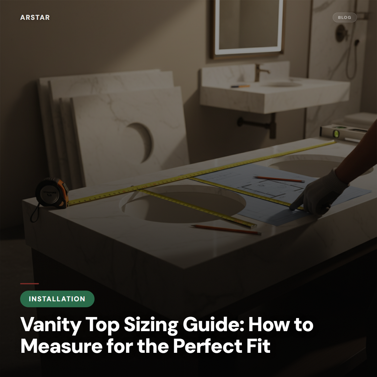 Cultured marble vanity top measurement guide for hotel owners, contractors, and property managers ensuring perfect fit.