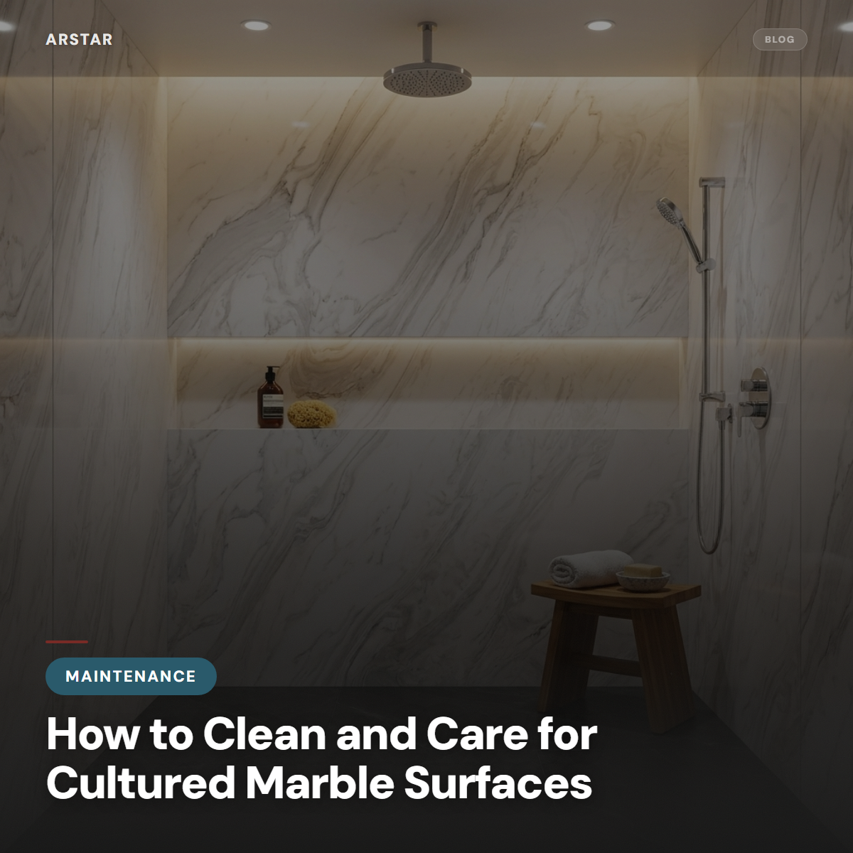 Cultured marble bathroom vanity top and shower panels being cleaned, showcasing easy maintenance for B2B properties.