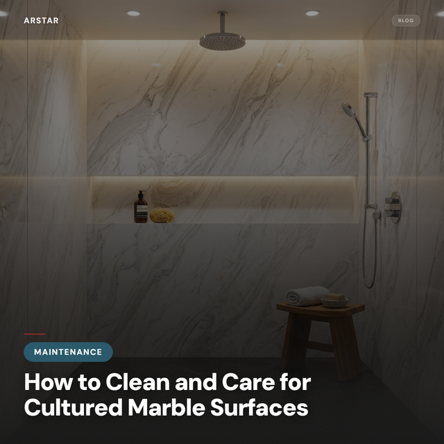 Cultured marble bathroom vanity top and shower panels being cleaned, showcasing easy maintenance for B2B properties.