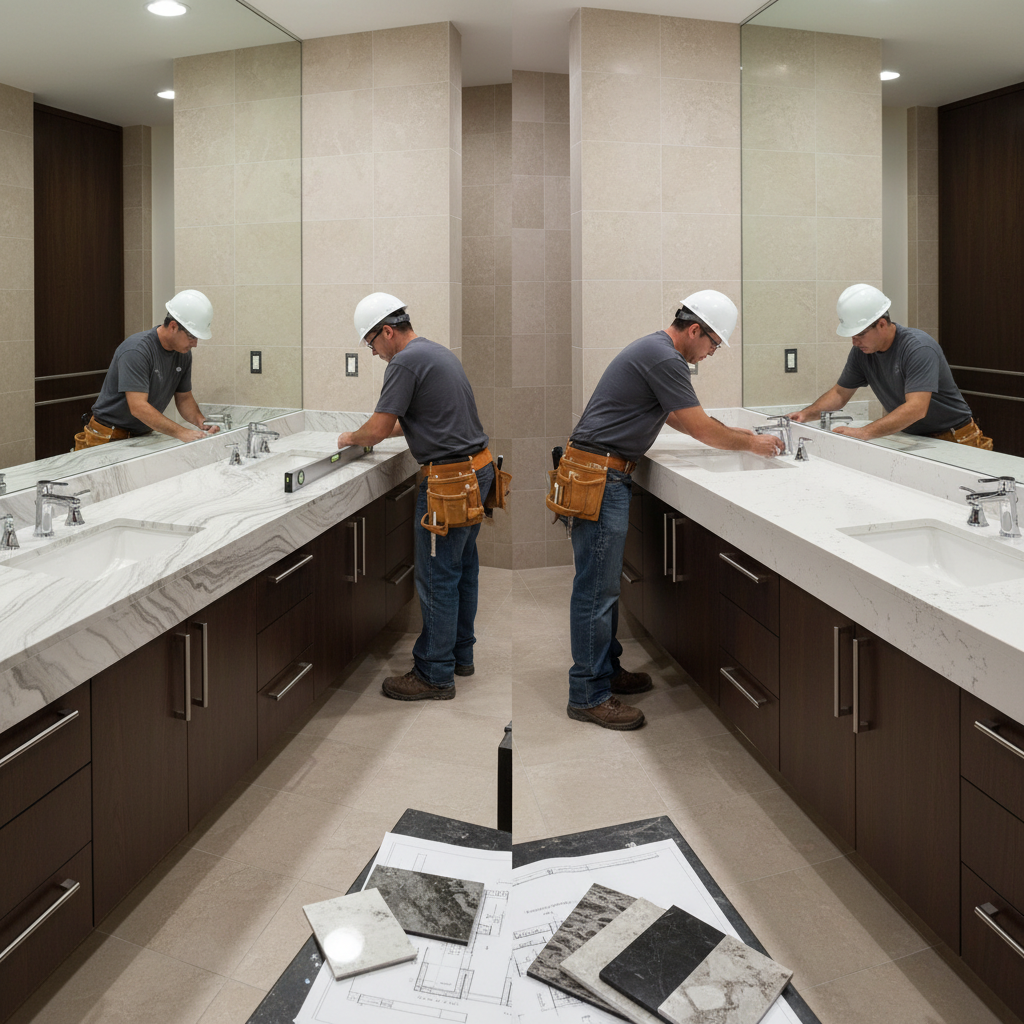 Cultured marble and quartz vanity top comparison for B2B buyers: hotel owners, contractors, property managers.