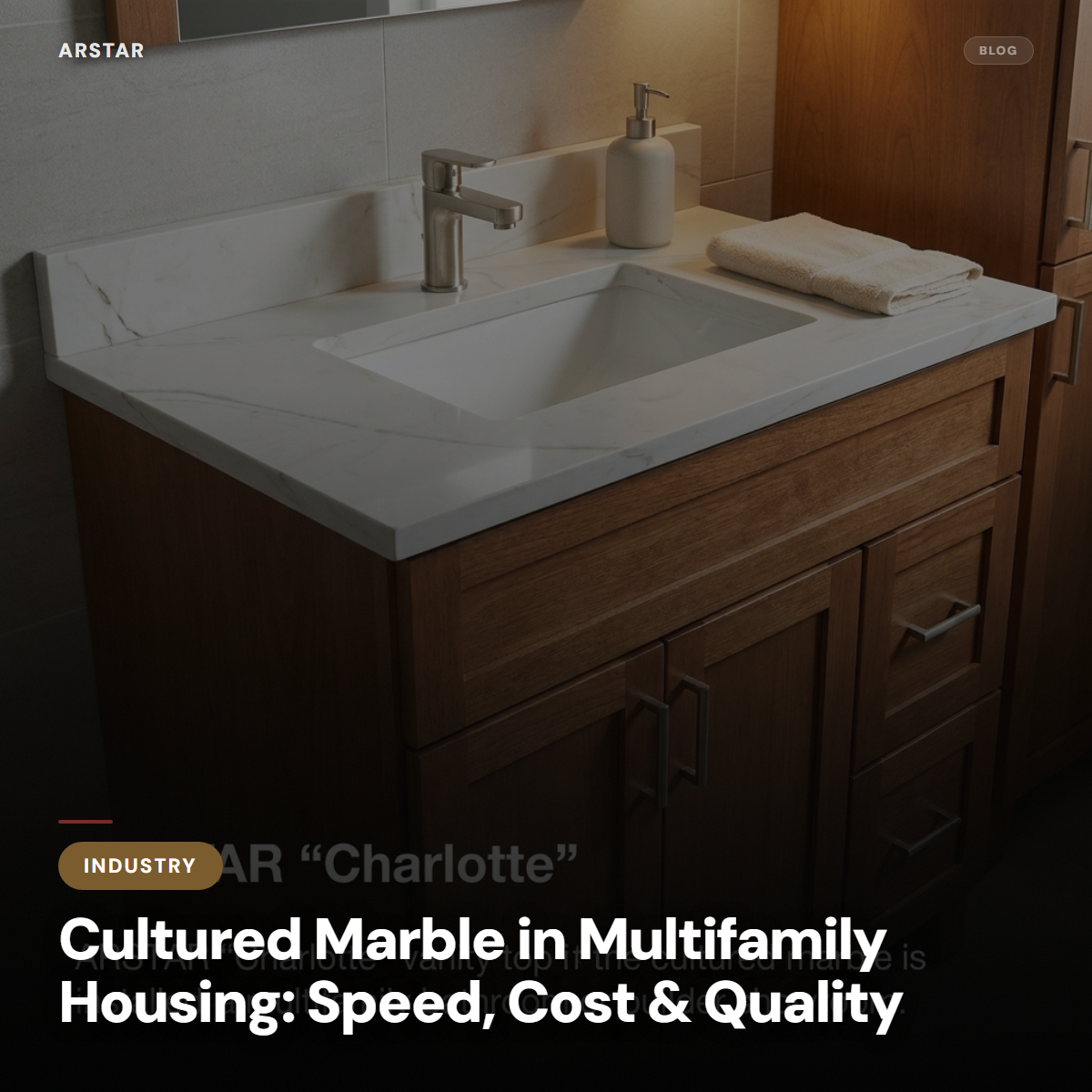 Cultured marble shower surrounds and vanity tops in a modern multifamily bathroom, highlighting durable and cost-effective solutions for property managers.