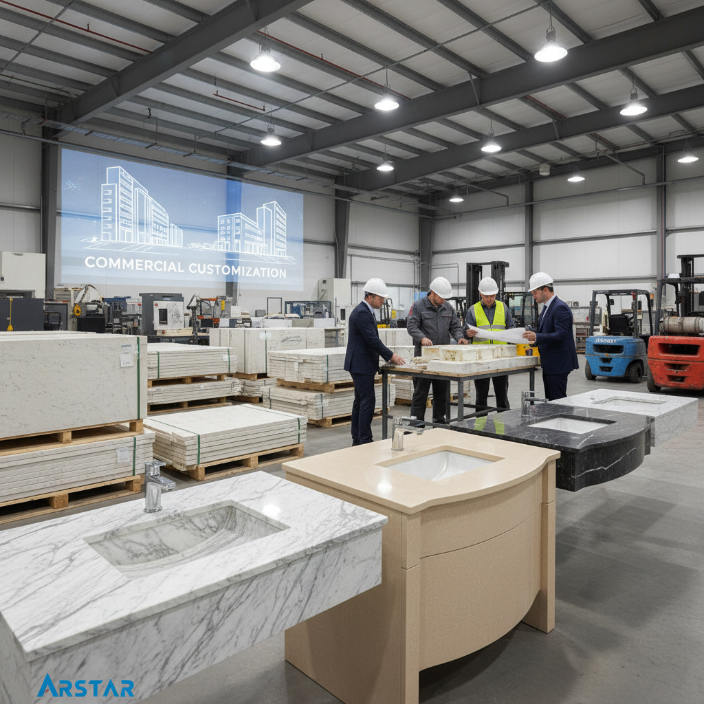 Tailored cultured marble vanity tops wholesale for B2B commercial, hotel, and unique project designs.