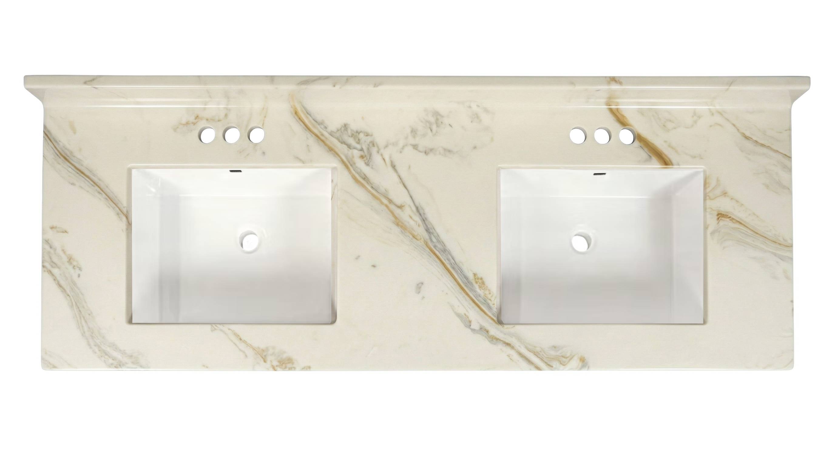 Charlotte cultured marble vanity top — top view, double bowl