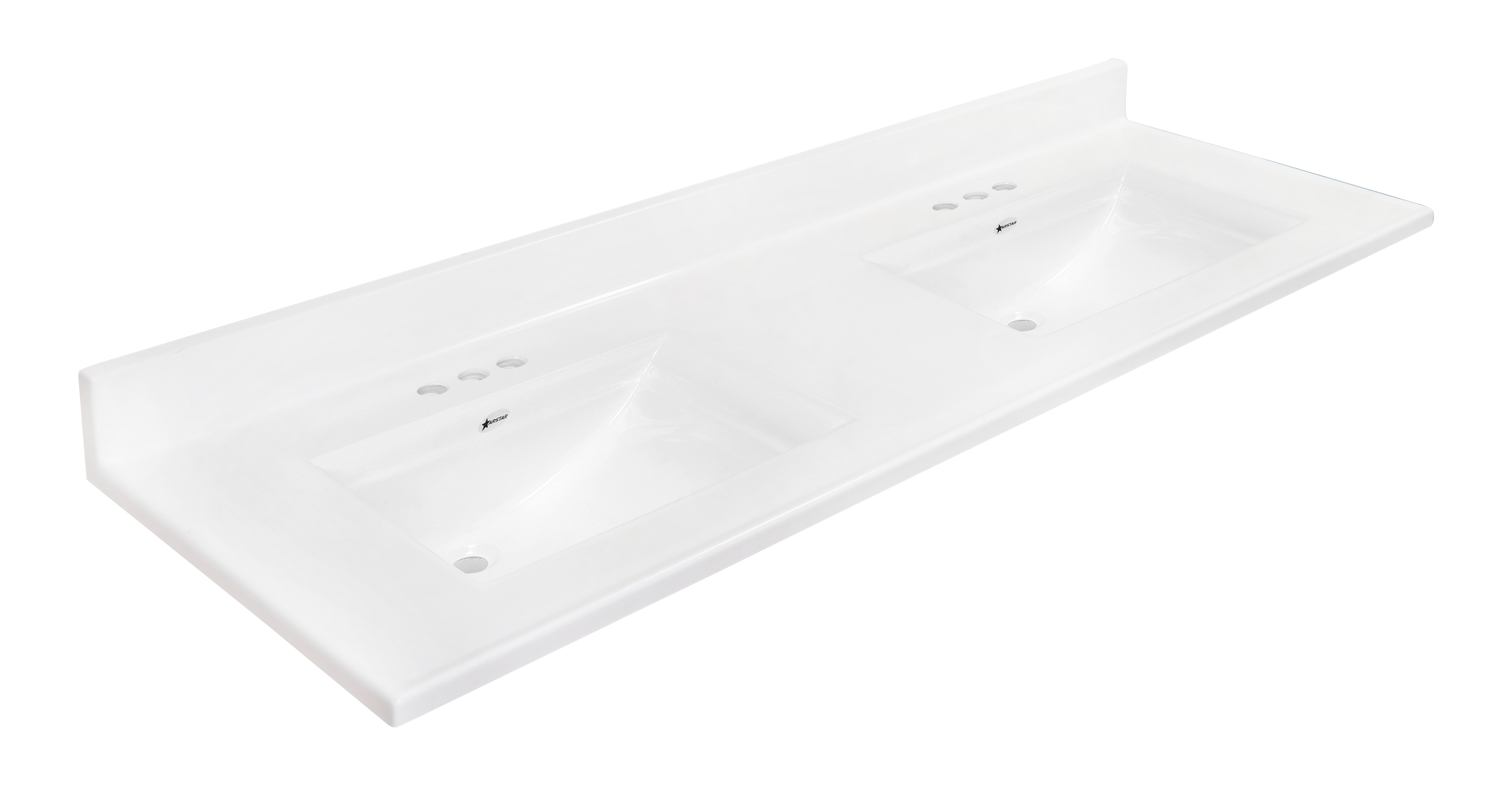 Camila 22 cultured marble vanity top — 3/4 view, double bowl