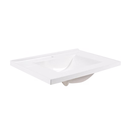 Contempo No Backsplash cultured marble vanity top — side detail, white