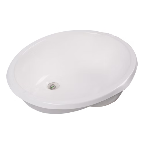 Oval Undermount cultured marble bowl — side view, white