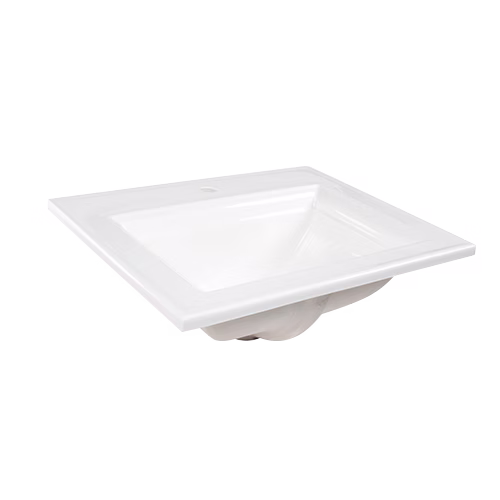 Camila Drop-In cultured marble bowl — 3/4 view, white