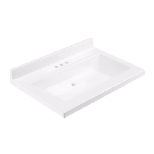 Carolina cultured marble vanity top — side view, white