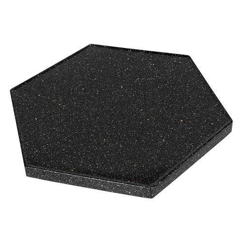 Hexagonal cultured marble lazy susan — side view, hex profile