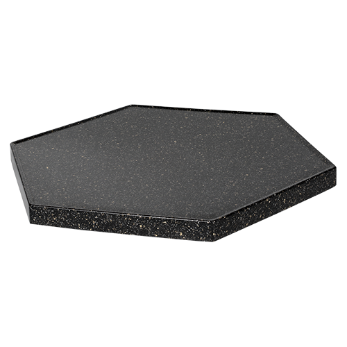 Hexagonal cultured marble lazy susan — front view, modern silhouette