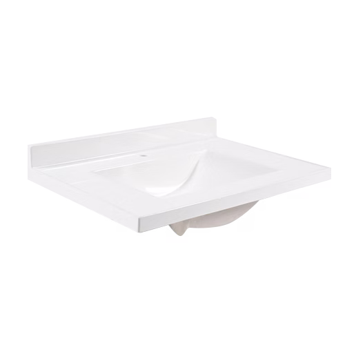 Contempo cultured marble vanity top — side view, white